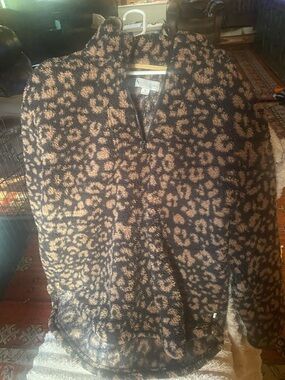 Kookaburra Leopard-Print Quarter-Zip 2X Sherpa women’s pullover  - Black & Tan